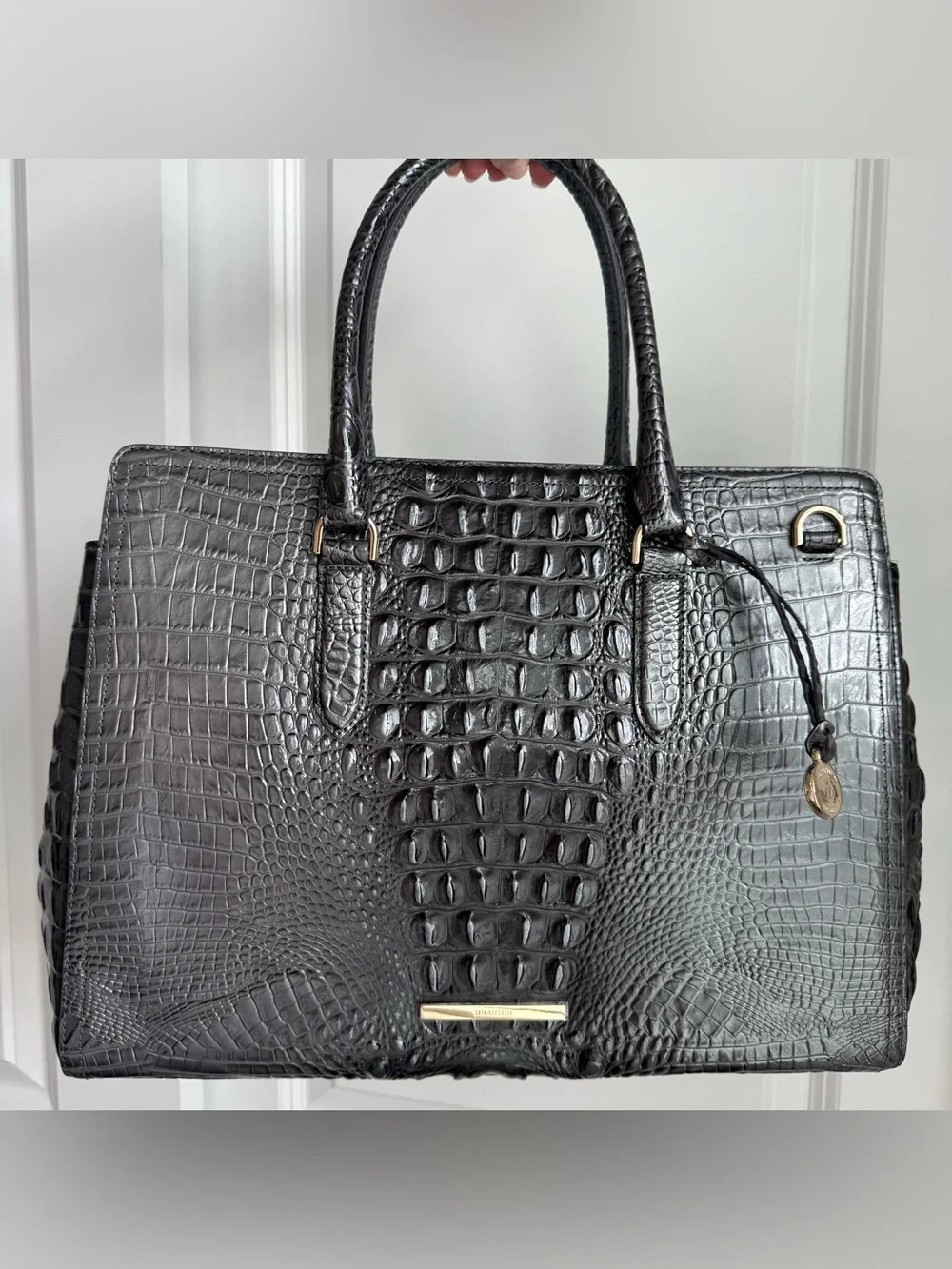 Brahmin Finley Carryall Charcoal Pewter Grey Melbourne Leather